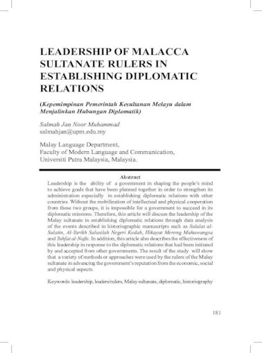 Salmah Jan Noor Muhammad Leadership Of Melayu Dalam Hubungan Diplomatik Dengan Menggunakan Kaedah Pdf Document