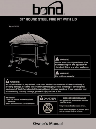 31 Round Steel Fire Pit With Lid Tractor Supply Co Bond Manufacturing Co Inc Page 2 Safety Information Pdf Document