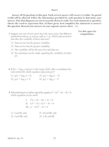 Regents Exam In Algebra Ii Regents High School Examination Algebra Ii Thursday January 24 2019 A Pdf Document