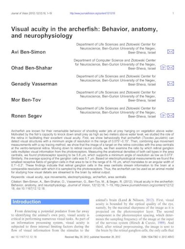 Visual Acuity In The Archerfish Behavior Anatomy And Obs Publications 12 آ Visual Acuity Pdf Document
